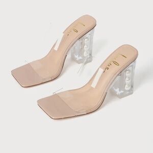 Lulus Azaleana Light Nude Clear Vinyl Pearl High Heel Sandals Beige - Size 7
